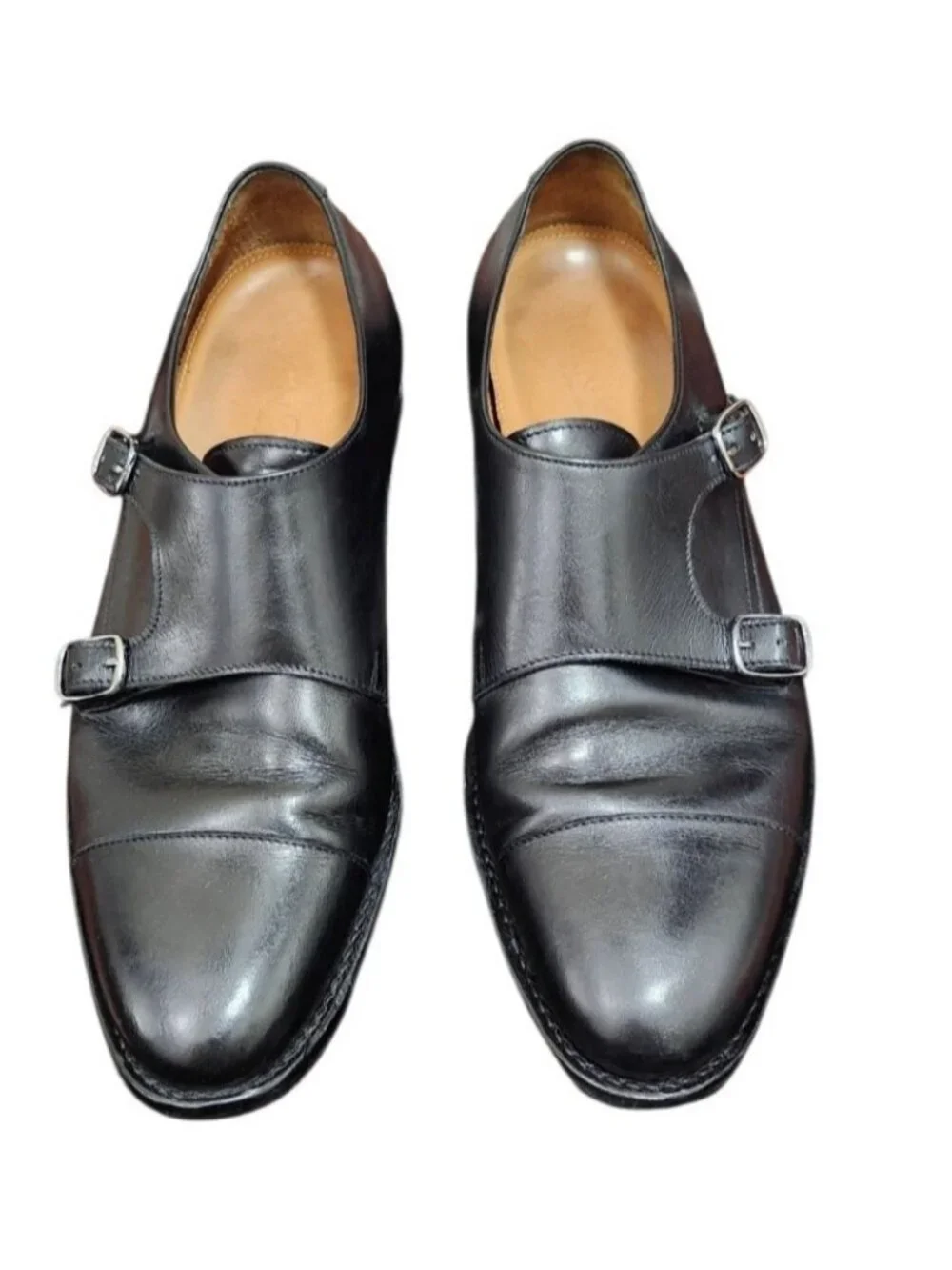 Armin Oehler Men’s Black Leather Double Monk Strap Cap Toe Dress Shoes US 10